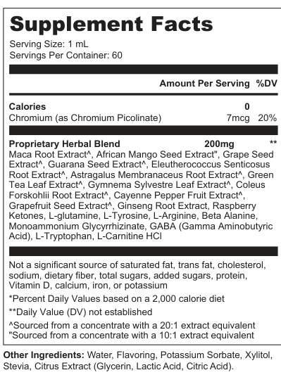 Supplement Facts for Harbor Mist